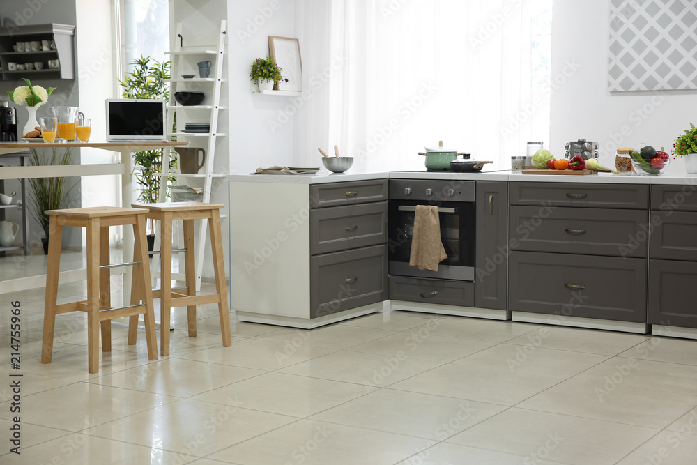 Interior of modern kitchen with stylish furniture Interior of modern kitchen with stylish furniture