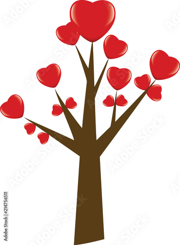albero dell'amore con foglie a forme di cuore rosse