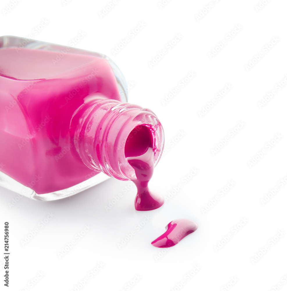 Open bottle of nail polish on white background Open bottle of nail polish on white background