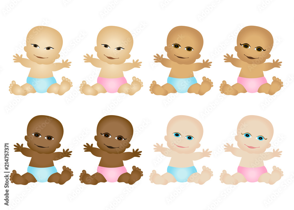 Newborn boy and girl baby set - Caucasian, Asian, African and Latino / Hispanic babies Newborn boy and girl baby set - Caucasian, Asian, African and Latino / Hispanic babies