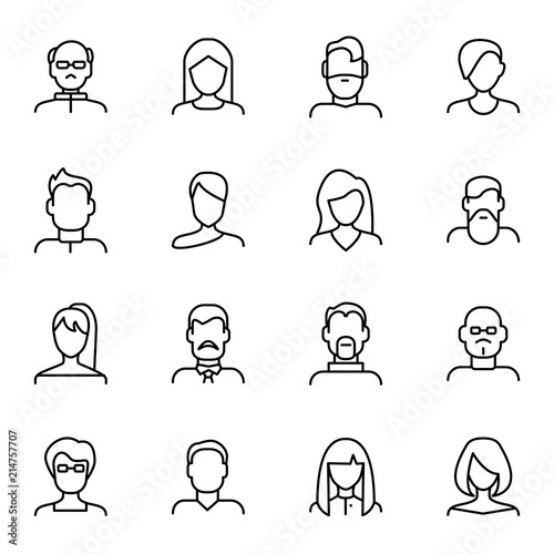 Face Various Types Signs Black Thin Line Icon Set. Vector