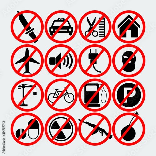 Set Of Forbidden Signs.Vector Illustration