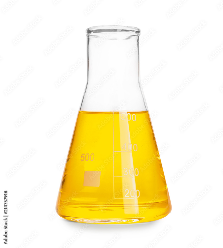 Flask with color liquid on white background Flask with color liquid on white background