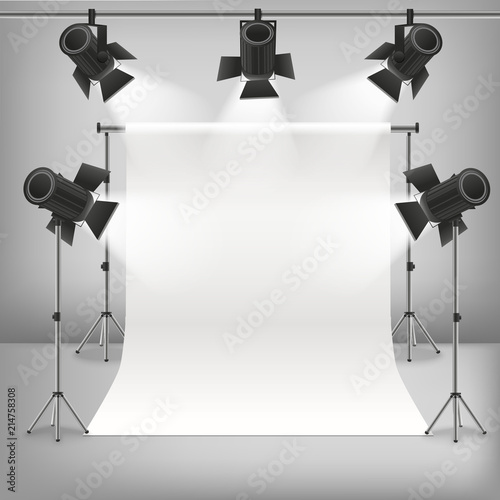 Realistic Detailed 3d Photo Studio and Equipments. Vector