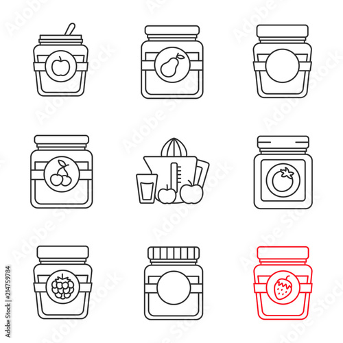 Homemade preserves linear icons set