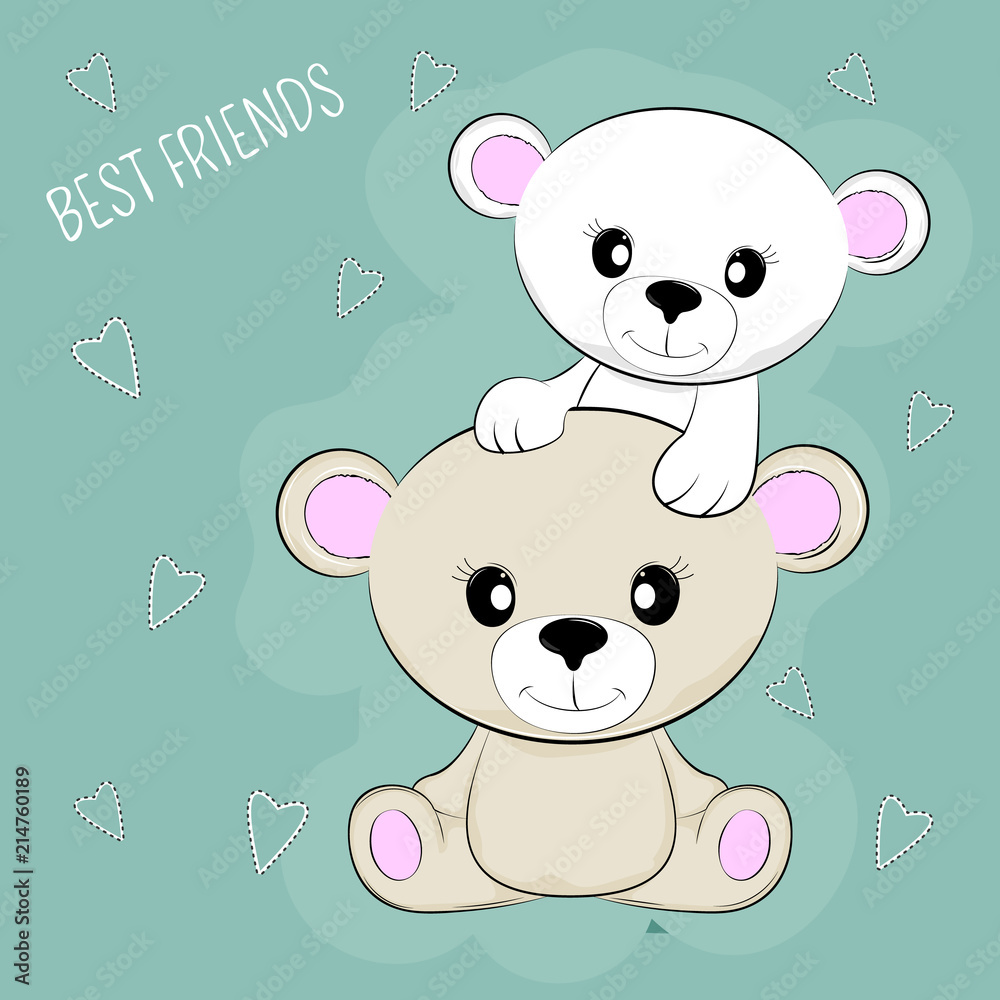 Greeting card Two cute teddy bears. Best friends. Stock Vector ...