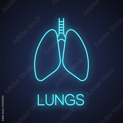 Human lungs with bronchi and bronchioles neon light icon