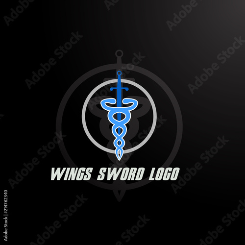 wings sword logo company concept for patriot sybol, sport team sign, or business company logo. vector design illustration