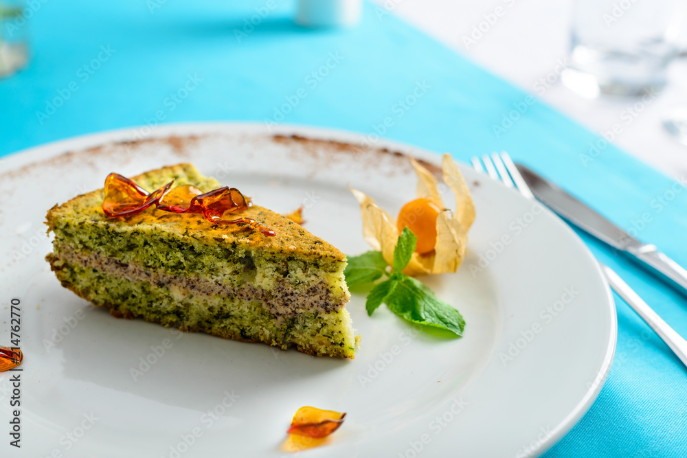 slice of tasty pie with spinach