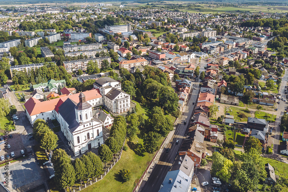 Drone aerial view of Telsiai, Lithuania