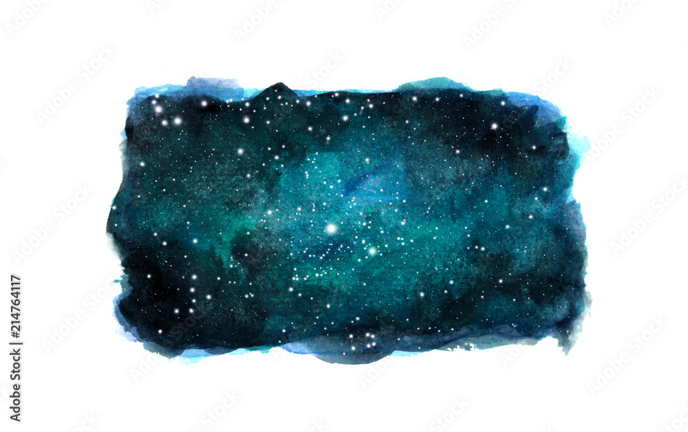 Naklejka premium Nocne niebo z gwiazdami na białym tle. Akwarela