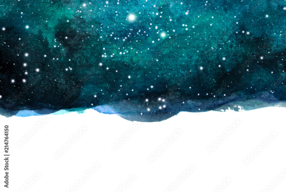 Fototapeta premium Tle nieba akwarela noc z gwiazdami. kosmiczny układ z miejscem na tekst.