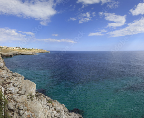 Coastline of Santa Maria di Leuca  the southernmost point of Italy  Apulia   Salento . Beauty of natural rocks and sea at the very end of Italy.