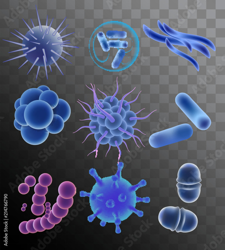 Vector realistic blue viruses bacteria microbes