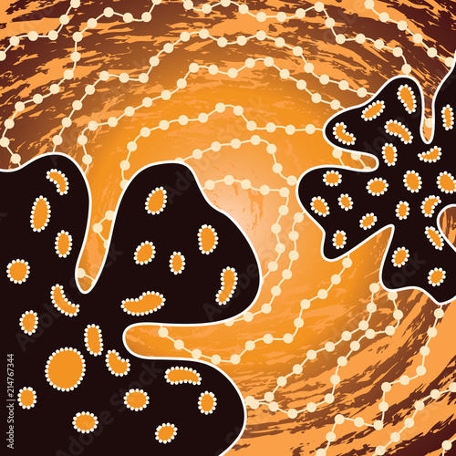 Fototapeta Naklejka Na Ścianę i Meble -  Aboriginal dot art background with poppy flowers - Vector Illustration