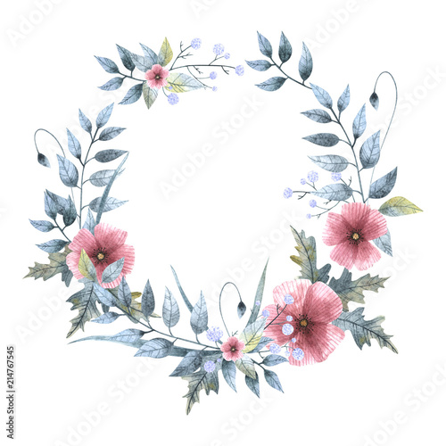 Watercolor floral wreath © Daria