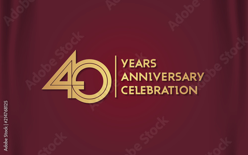 40 Years Anniversary Logotype with  Golden Multi Linear Number Isolated on Red Curtain Background