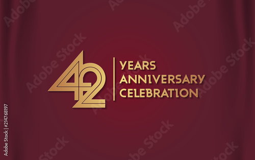 42 Years Anniversary Logotype with  Golden Multi Linear Number Isolated on Red Curtain Background