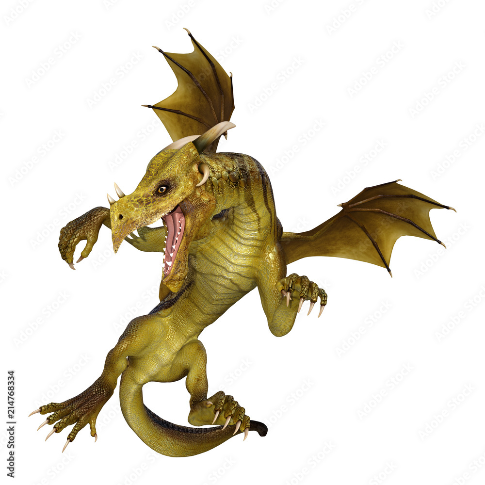 Fototapeta premium 3D Rendering Fantasy Dragon on White