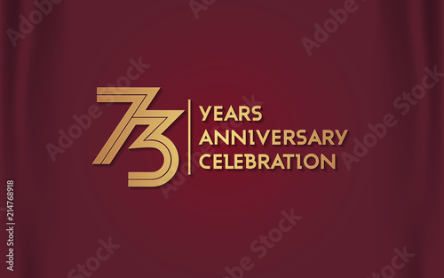 73 Years Anniversary Logotype with  Golden Multi Linear Number Isolated on Red Curtain Background