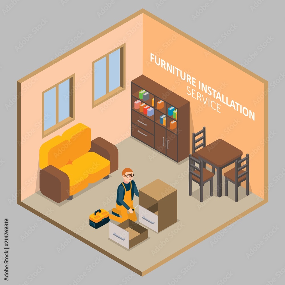 Furniture installation vector isometric concept