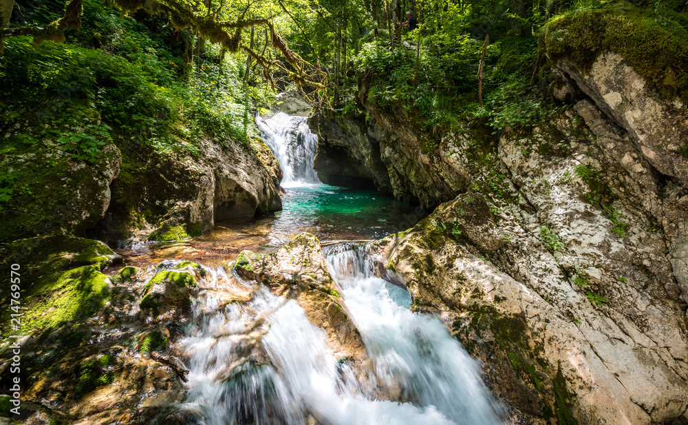 Idyllic mountain river in Lepena valley, Soca - Bovec Slovenia.