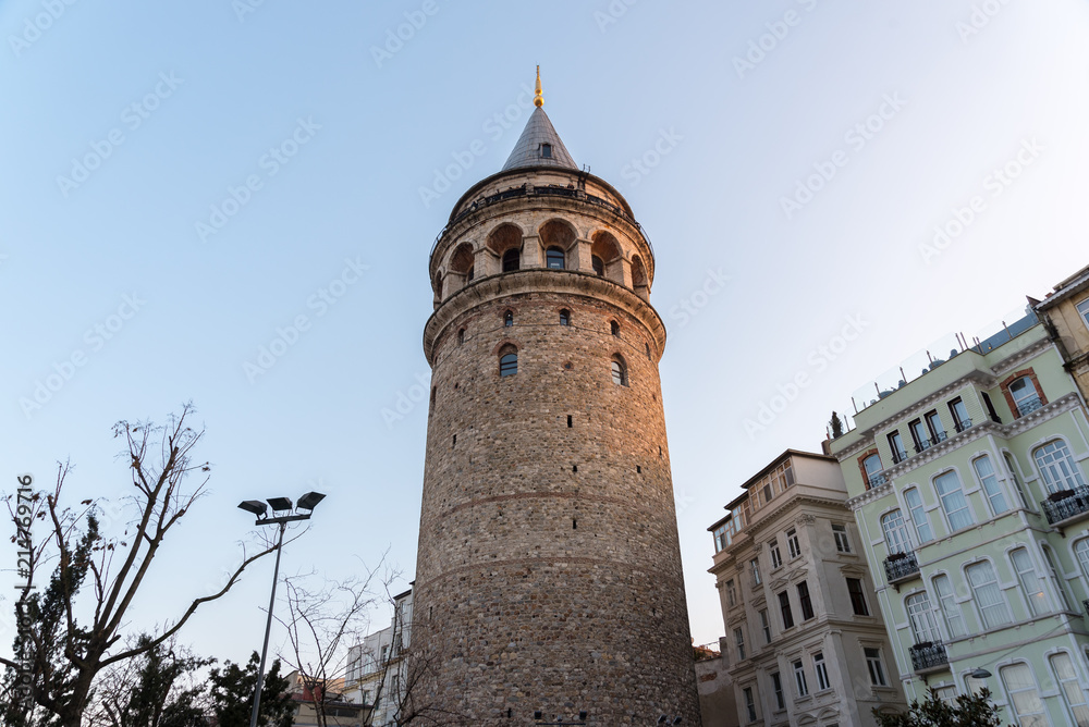 View over Galata Tower(Turkish: Galata Kulesi) (Galata Kulesih) Christea Turris is a medieval famous landmark stone tower architecture, in beyoglu, Istanbul.ISTANBUL/TURKEY- FEBRUARY 18,2017