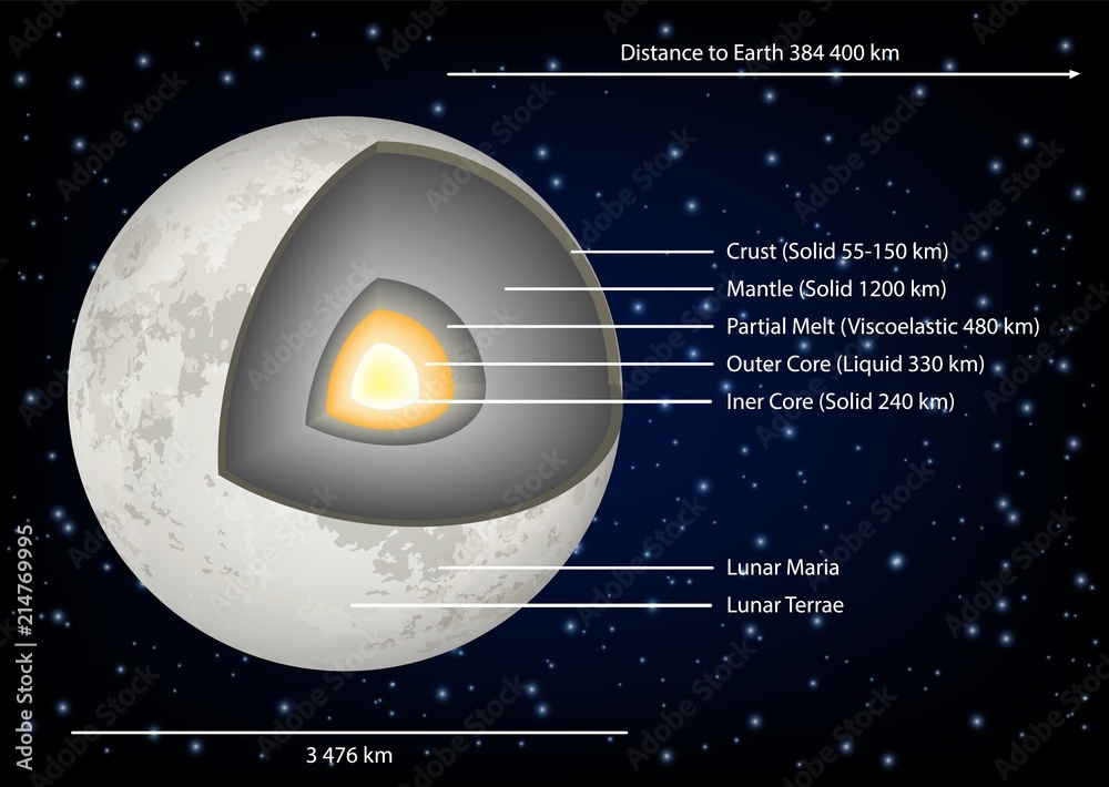 Fototapeta premium Moon structure diagram vector illustration