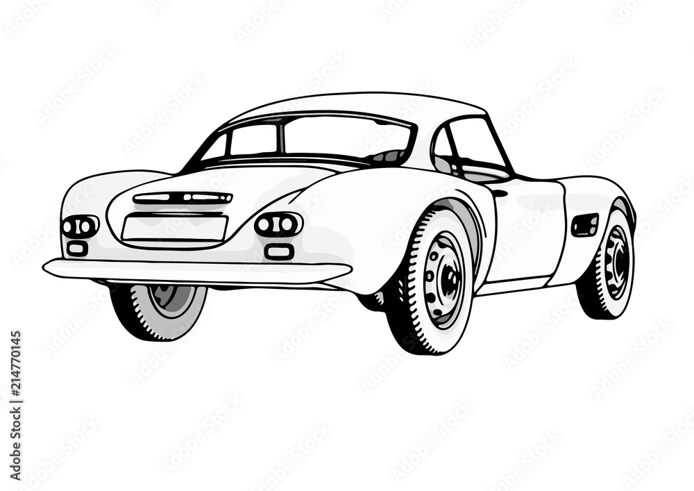 outline retro sport car vector
