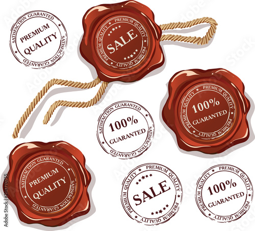 Vector set of isolated wax seal and stamps