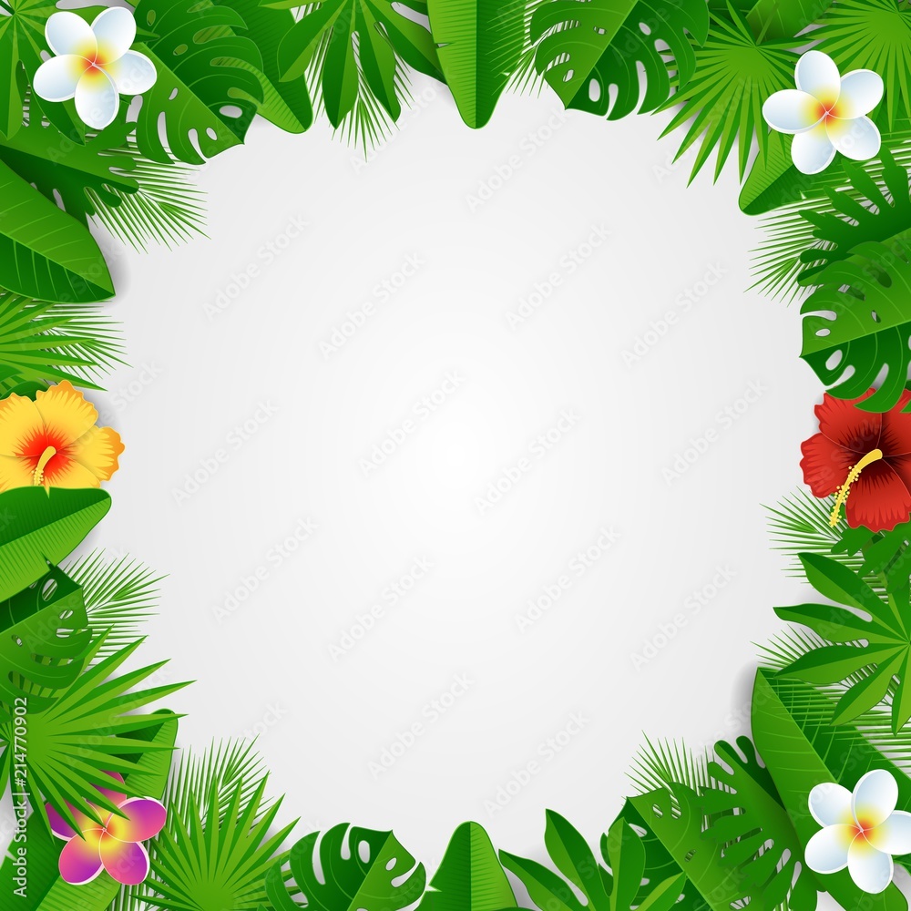 Vector paper cut tropical floral frame Vector paper cut tropical floral frame