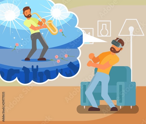 Virtual reality music vector flat illustration
