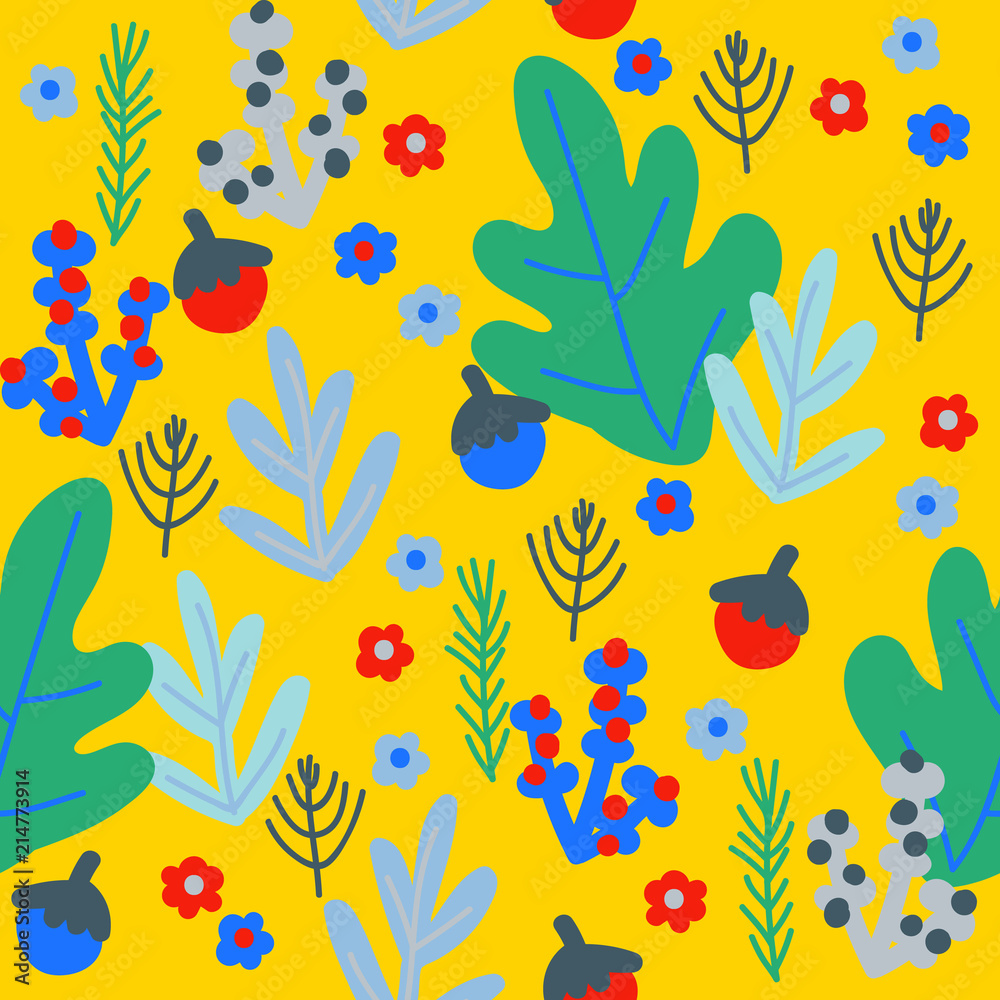 Foliage,Nature Cute Seamless Pattern Bright colour background