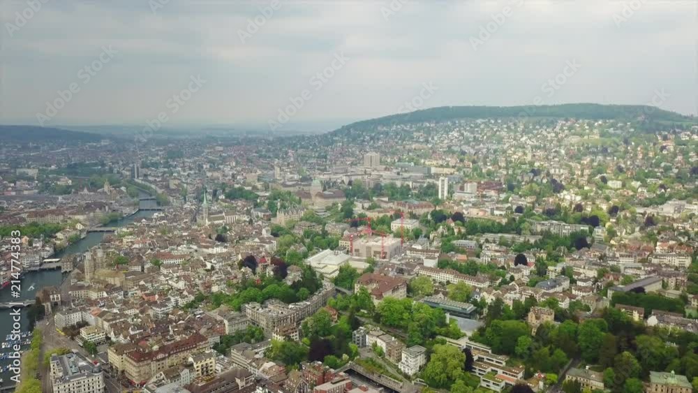 zurich cityscape aerial panorama 4k switzerland
