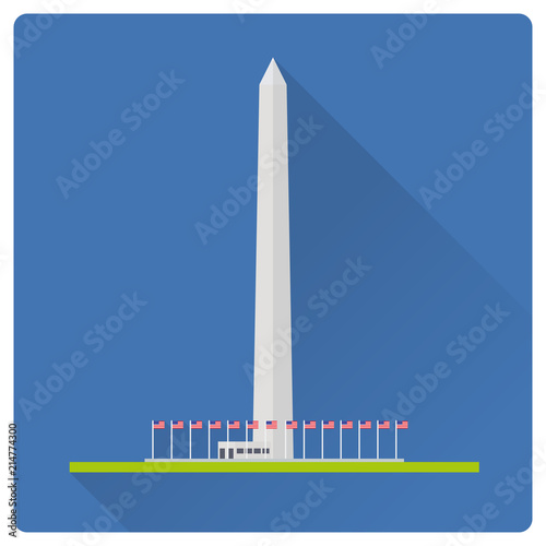 Washington Monument flat design long shadow vector illustration