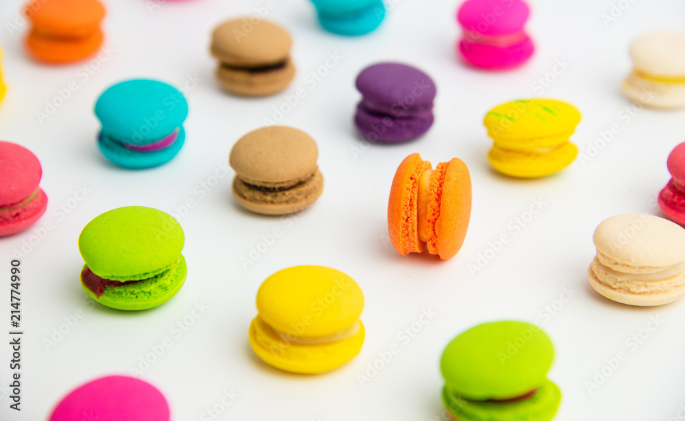 Obraz premium A french sweet delicacy, macaroons variety closeup.macaroon colourful texture.