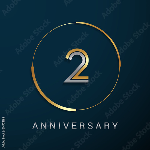 2 Years Anniversary Logotype with  Gold and Silver Multi Linear Number in a Golden Circle , Isolated on Dark Background