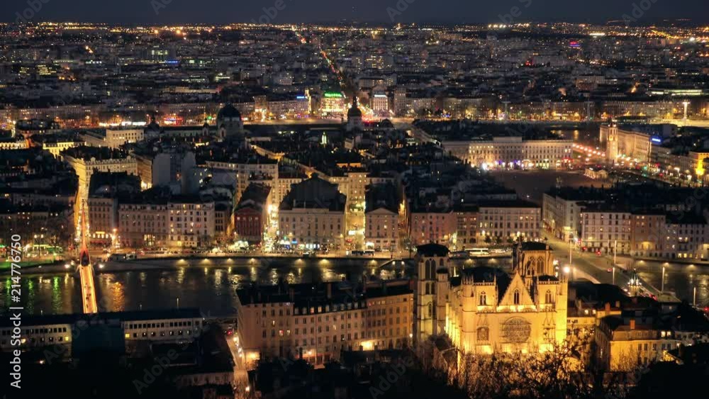 view of lyon city skyline illuminated at night from above view of lyon city skyline illuminated at night from above