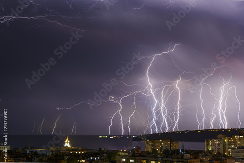 Storm over Varna, Bulgaria, with lightnings and flashes.