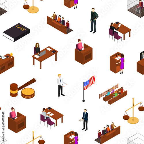 Court Seamless Pattern Background 3d Isometric View. Vector