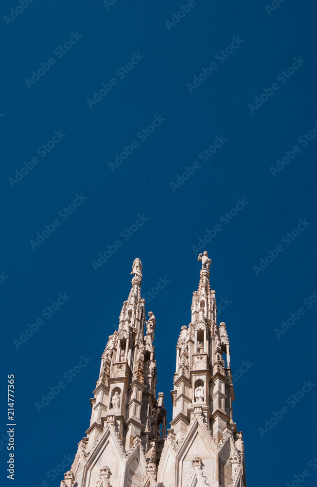 Detail of two spiers of the Milan Cathedral