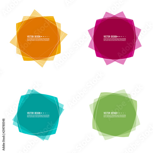 Vector set of colored banners from rectangular transparent intersecting layers. Isolated on white background.