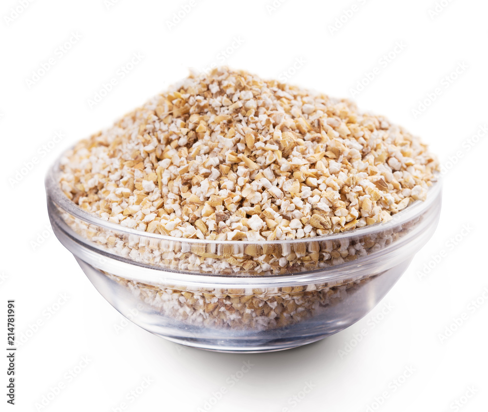 Bowl with barley grits isolated on white Bowl with barley grits isolated on white