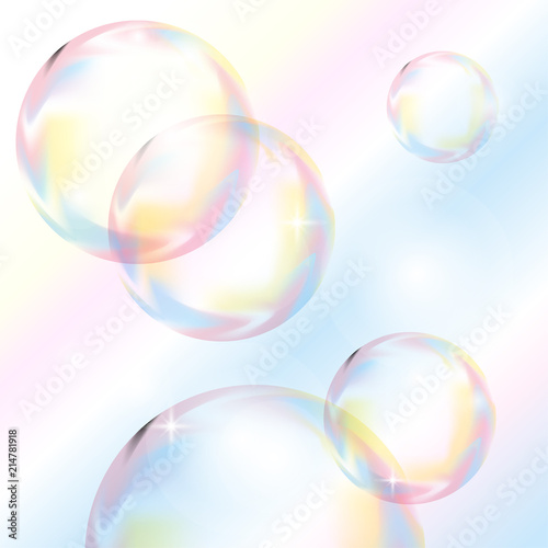 Square element vector background, abstract blue pattern with rainbow air soap glittering bubbles