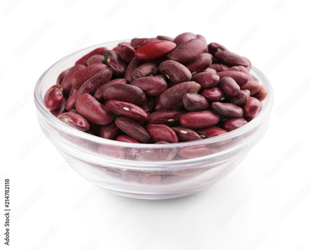 Red kidney beans in bowl on white background