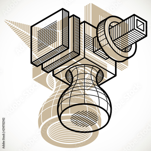 Engineering abstract shape, 3d vector polygonal figure.