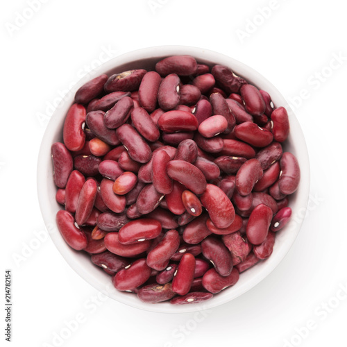 Red kidney beans in bowl on white background