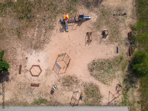 Aerial view of sandy kids playground