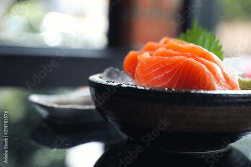 Salmon sashimi on ice Japanese food