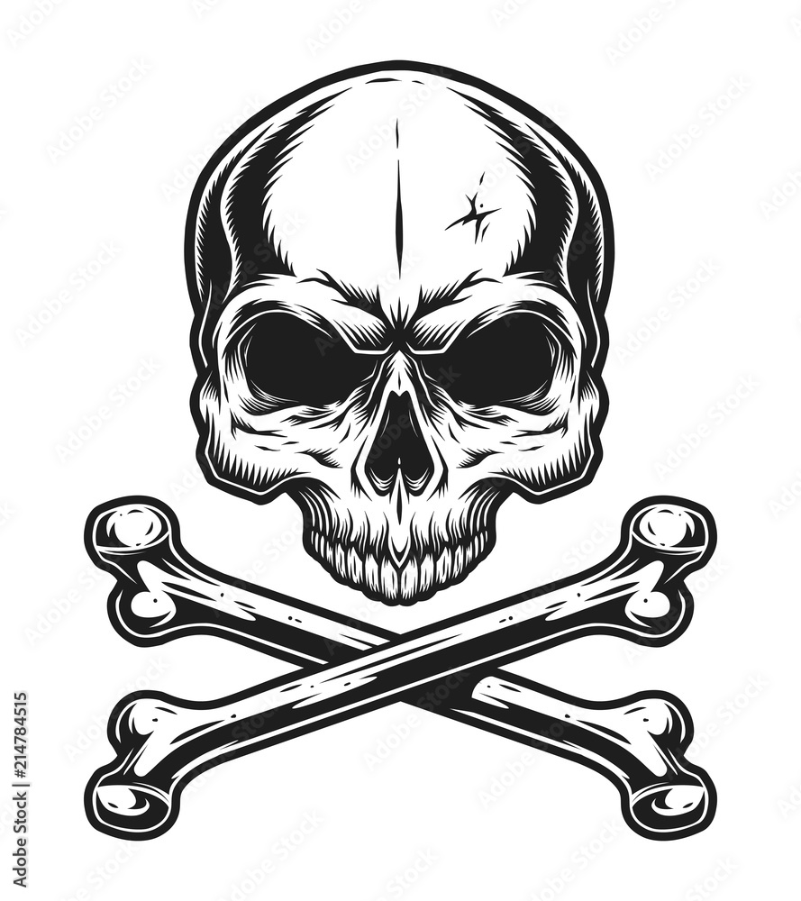 Vintage skull and crossbones monochrome template